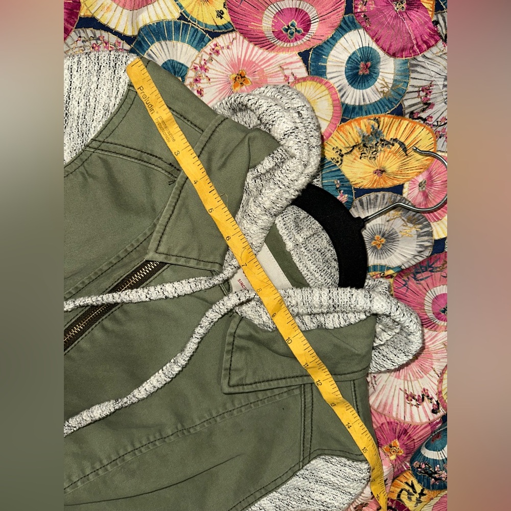 Mossimo Supply Co. Military Green Diagonal Zip Up Denim Body With Cotton Sleeves - Picture 6 of 9
